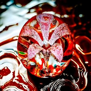 1950s One of a kind handcrafted pink orchid paper weight